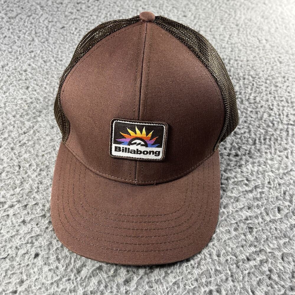 Billabong Mens Trucker Hat Brown Rainbow Sun Surf Patch Mesh Snapback Cap